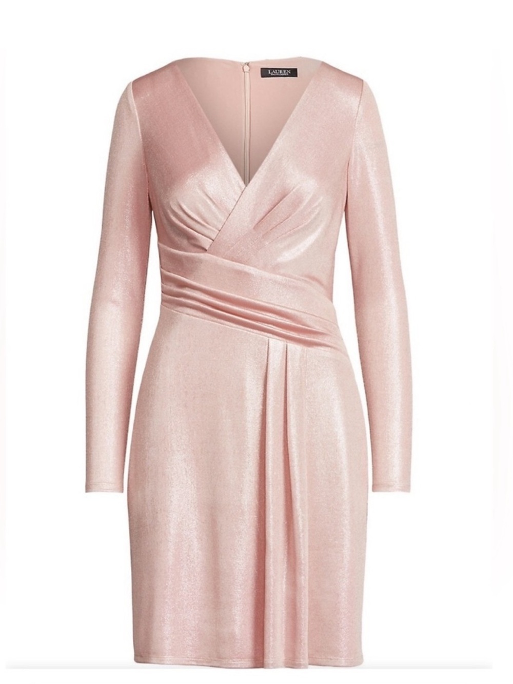 Lauren Ralph Lauren Shimmer Blush Pink Long-Sleeve Wrap Dress